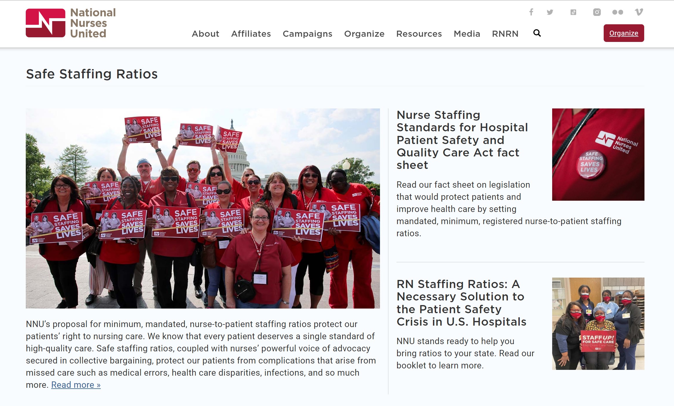 website of National Nurses United